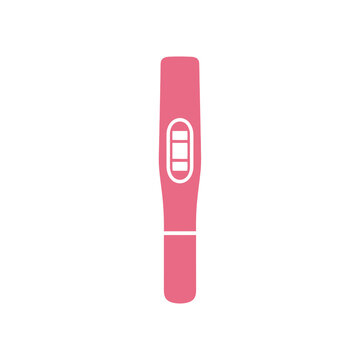 Pink pregnancy test with a positive result displayed on a white background, indicating pregnancy.
