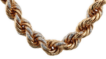 Obraz premium Closeup of a luxurious gold rope chain necklace with diamonds, isolated on transparent background