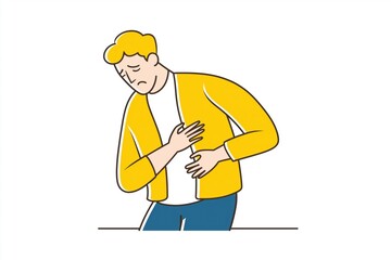 Man Doubled Over in Pain from a Severe Stomach Ache or Heartburn Illness