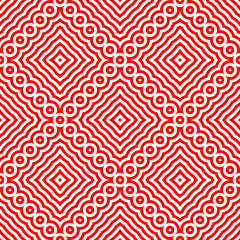Seamless pattern. Circles, checks ornament. Rings background. Simple shapes wallpaper. Geometrical backdrop. Circle shapes digital paper. Ring figures web designing. Ethnic textile print. Vector