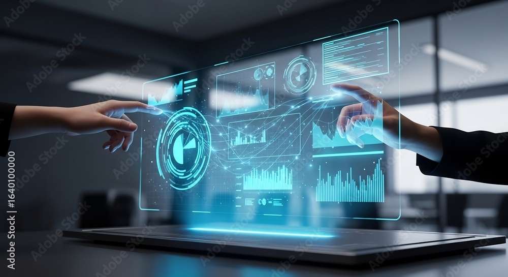 Aufkleber digital transformation interactive data analysis and visualization on laptop
