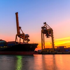 Fototapeta premium Cargo ship at sunset (2)