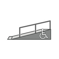 Simple illustration of a wheelchair ramp with handrails, accessibility symbol.