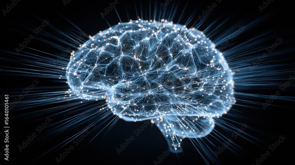 Aufkleber a brain with many connections is shown in a blue color. concept of a complex and intricate brain, wi