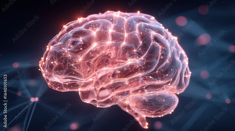Aufkleber a brain with a red glow and a lot of lines. the brain is surrounded by a lot of lines and it looks l
