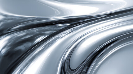 Abstract liquid metal surface, smooth flowing chrome waves, polished reflective texture, organic curves, high gloss, futuristic and elegant aesthetic, cinematic lighting, ultra-detailed metallic refle