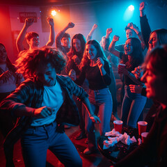 Group of people are dancing and having fun at a party