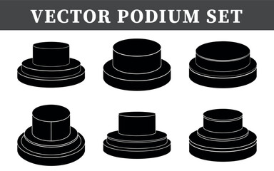 set of black podium on white background 