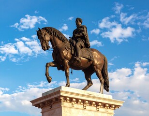 Obraz premium Bronze equestrian statue against a vibrant blue sky