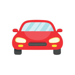 A front view of a red car. A classic and stylish means of transportation