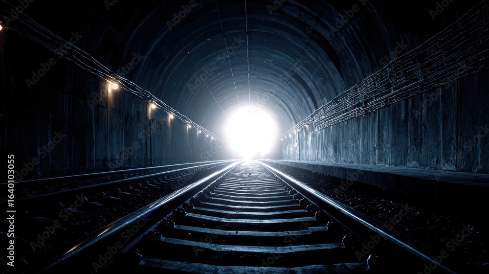 Poster a tunnel with a light shining through it. the tunnel is dark and the light is the only source of ill