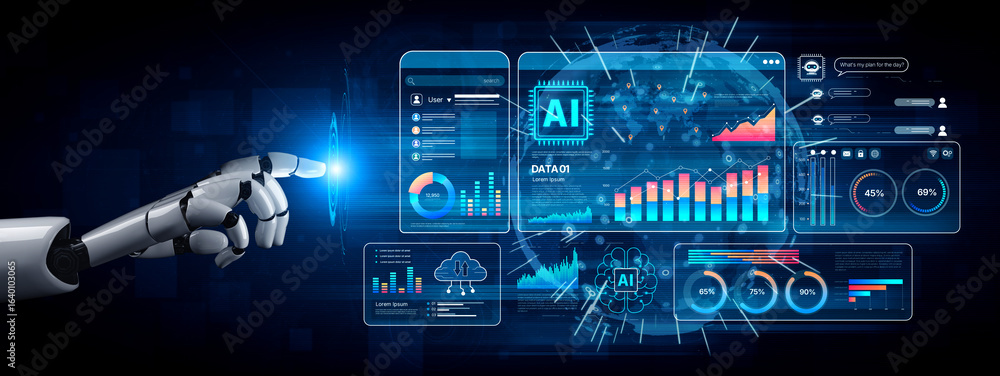 Poster ai brain processes big data with generative ai, llms, and machine learning to support business decis