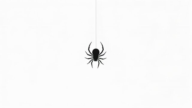 A hanging spider silhouette against a plain white background on a thin almost invisible string