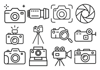 Classic and Modern Camera Icons DSLR Video Lens Flash and Vintage Vector Set