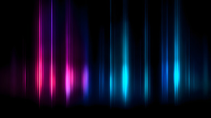 Obraz premium Abstract neon light streaks, soft glowing blue and purple beams on dark background, smooth gradients, cinematic lighting, futuristic minimalism, dreamy atmospheric design, high detail