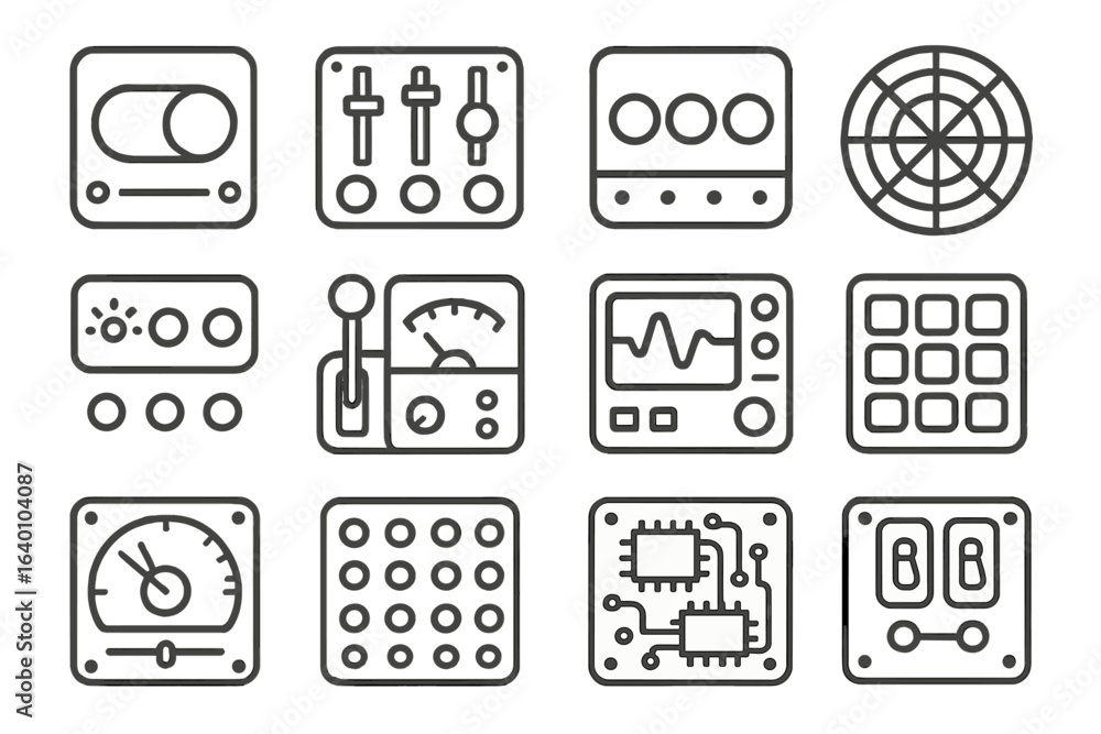 Poster futuristic control panel icons with dashboard and circuit elements