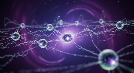 Obraz premium Dynamic Energy Waves, Quantum Particles, Cosmic Environment, Digital Illustration, Abstract Visualization, Science Concept