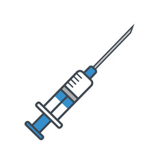 A stylized illustration of a medical syringe with a sharp needle, ready for an injection or vaccination.