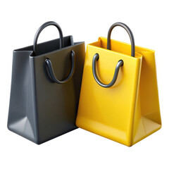 3d shopping bags in yellow and dark gray isolated on transparent background