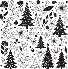 christmas, christmas tree, pattern, flower, vector, floral, design, seamless, vintage, illustration, ornament, decoration, art, wallpaper, nature, decor, texture, element, flowers, mandala, leaf, retr