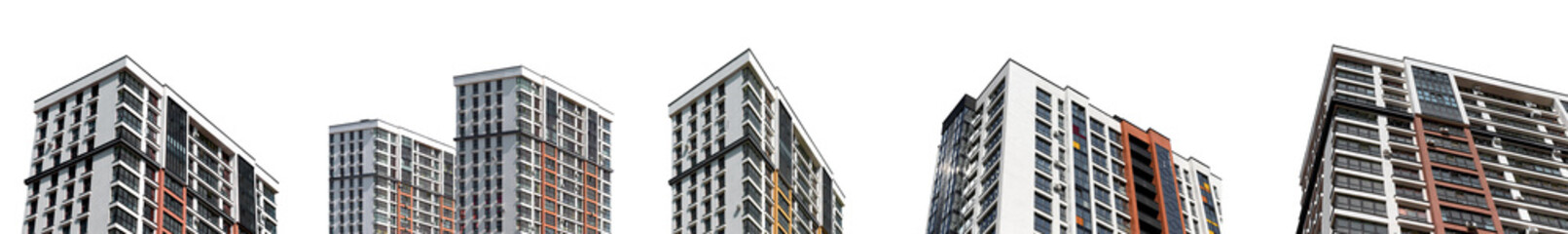 Residential apartment building in sunny city with tall glass facade and balconies. Modern