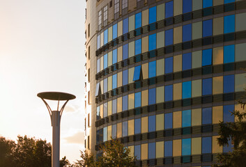 Cityscape on a summer day, modern buildings and houses 