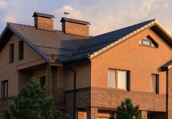City view, modern buildings against the blue sky.
