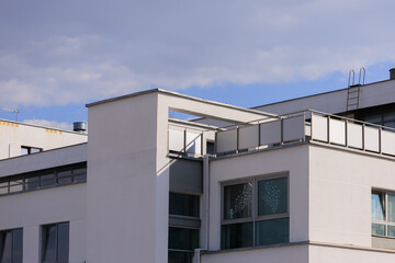 City view, modern buildings and skyscrapers against the blue sky.