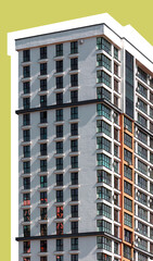 tall condominium in downtown metropolitan neighborhood. Residential and commercial multistorey block