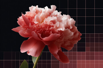 A stunning close-up of a vibrant peony flower, showcasing its intricate layers and delicate petals with a grid background