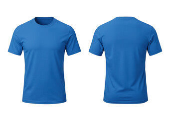 Two blue t shirts front and back view isolated on transparent background
