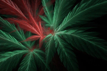 Vibrant illustration of green and red leaves in abstract design. These leaves evoke nature's beauty and color