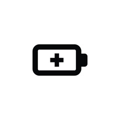 Fototapeta premium Black battery icon with plus symbol on white background power energy
