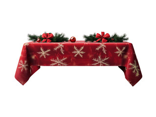 Red christmas tablecloth with snowflakes isolated on transparent background