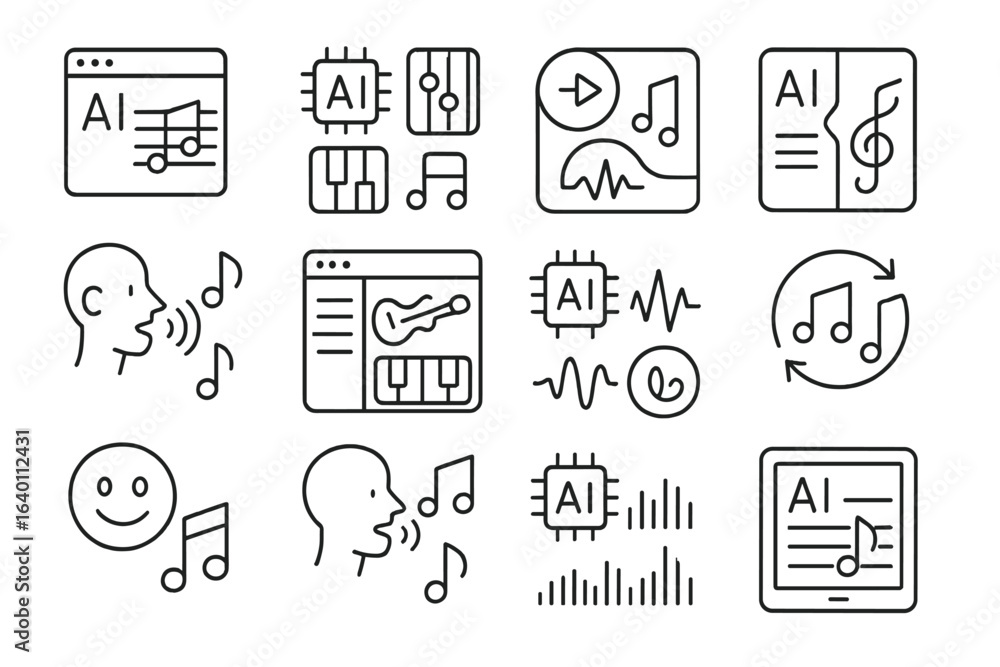 Aufkleber ai style assistant interface voice suggestion icon vector dynamic notation music engine