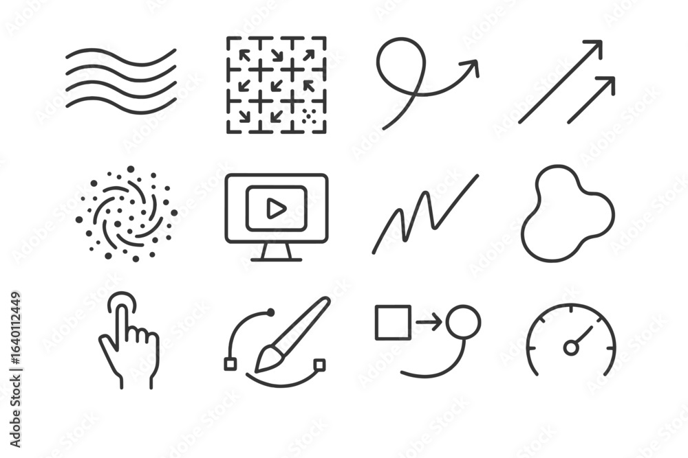 Poster animated particle transform icon stroke shape icons vector tracer kinetic variance design