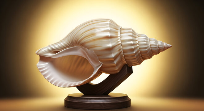 A sacred hindu Shankha conch shell on a display stand