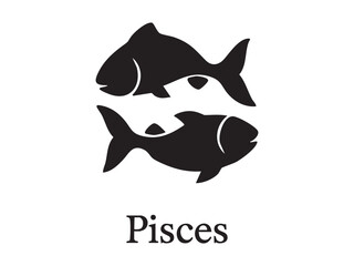 Black silhouette of pisces zodiac sign depicting two fish, isolated on white background. concept of astrology, horoscope, star sign, celestial symbols, nautical design element
