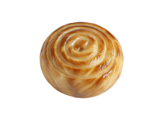Golden spiral pastry bun isolated on transparent background