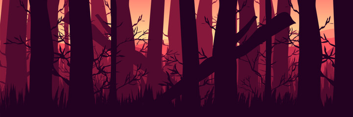 Immersive backdrop for an experiential Halloween event. Apocalyptic forest sunrise for a brand activation or virtual event.