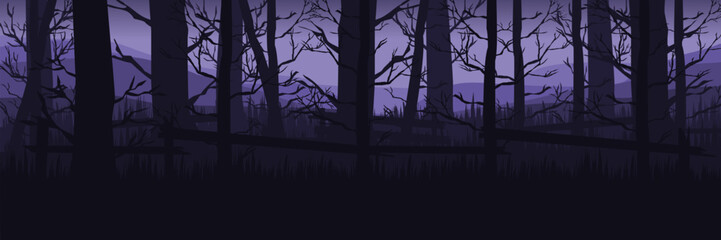 Spooky purple forest template for social media. Halloween horror background for a digital marketing campaign or post.