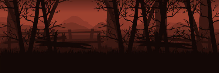 Graphic design asset for Halloween festival merchandise. Dark horror forest for scary apparel and commercial products.