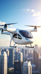 Drone vehicle flight above city
