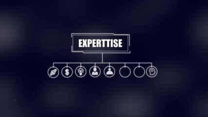 Expertise word in a digital infographic with timeline and starry background text title . 4k video