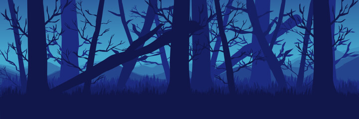 Vector background for a stylish Halloween party invitation. Eerie blue forest for a creative event flyer or poster.