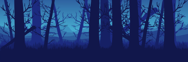 Atmospheric backdrop for a Halloween brand activation. Spooky blue forest for on-site event signage and decor.