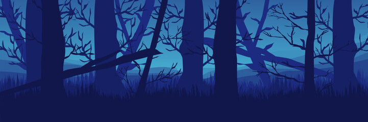 Digital marketing background for a Halloween event. Blue spooky woods for a social media campaign and web banner.
