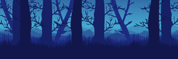 Mood board asset for a modern Halloween event concept. Blue forest background for a creative agency campaign pitch.