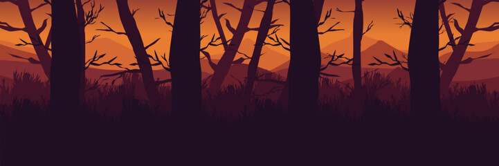 Digital marketing asset for a fall campaign. Orange forest landscape for social media content strategy and web banners.