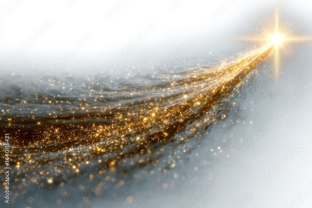 Aufkleber abstract golden light trails form elliptical orbit, sparkling against grey and white background, cre